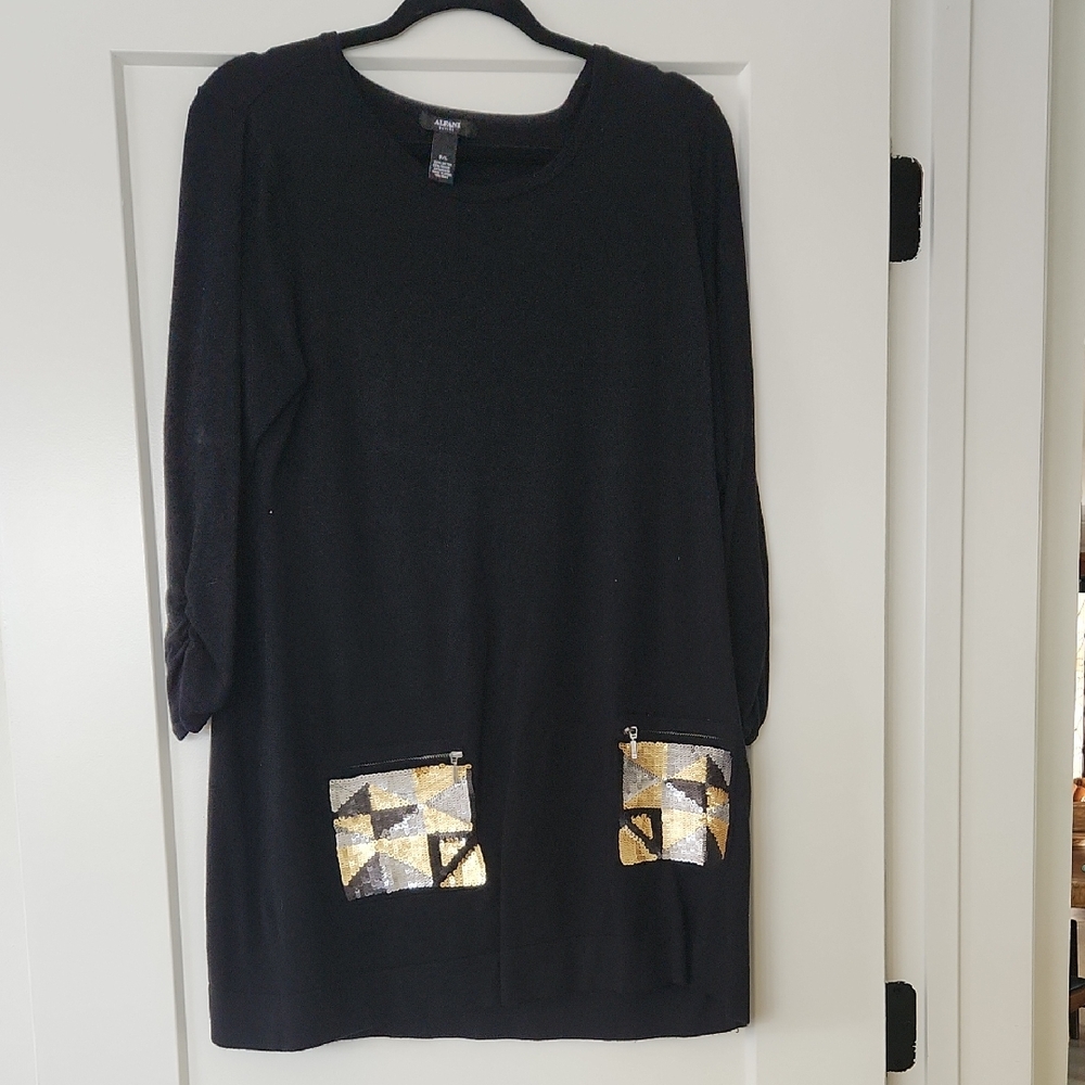 Alfani Black Dress with Gold and Silver Accents